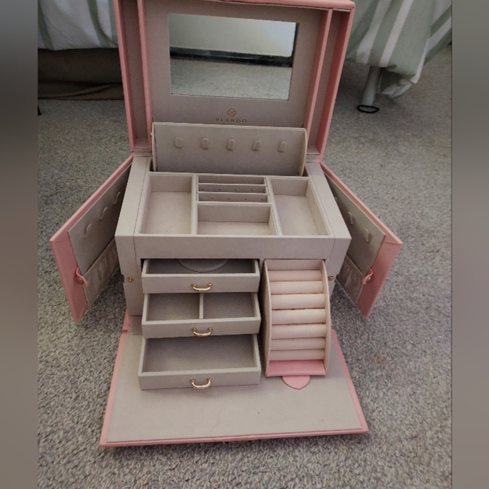 Pink Jewelry Organizer With Jewelry
